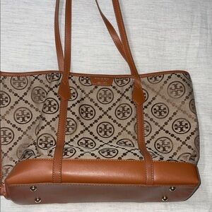 Tory Burch Tan and Brown Geometric Tote Bag
